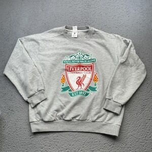 Liverpool FC Sweatshirt Mens Medium Gray Soccer Crew You'll Never Walk Alone USA